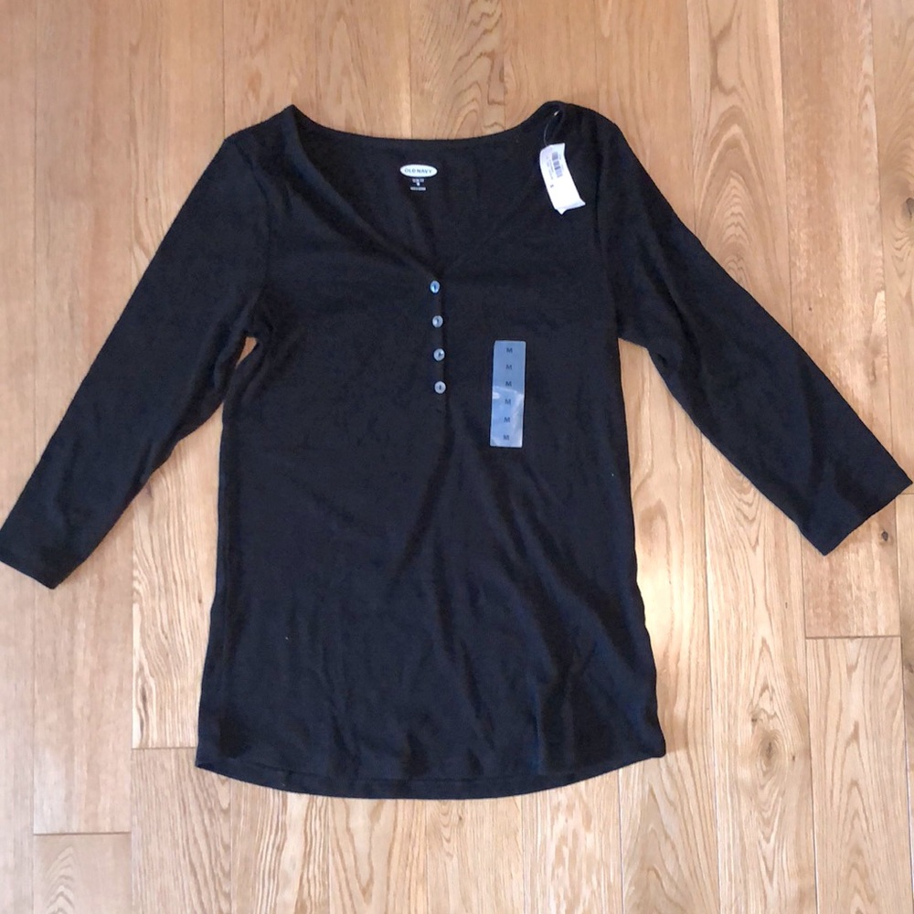 Old Navy ribbed button 3/4 sleeve black new with tags